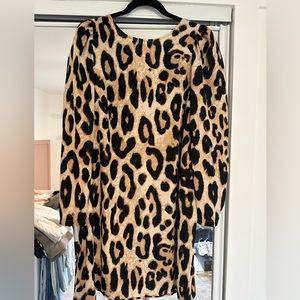 H&M leopard a-line dress with puff sleeves size L